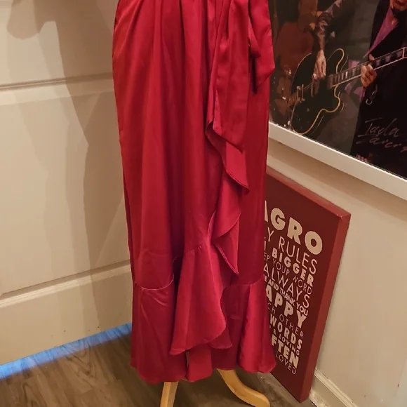 Nicole Miller Red Wrap-Front Maxi Dress with Ruffled Skirt - Picture 4 of 10